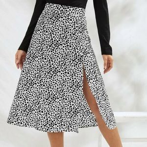 Speckled Print Split Thigh A-Line Midi Skirt
